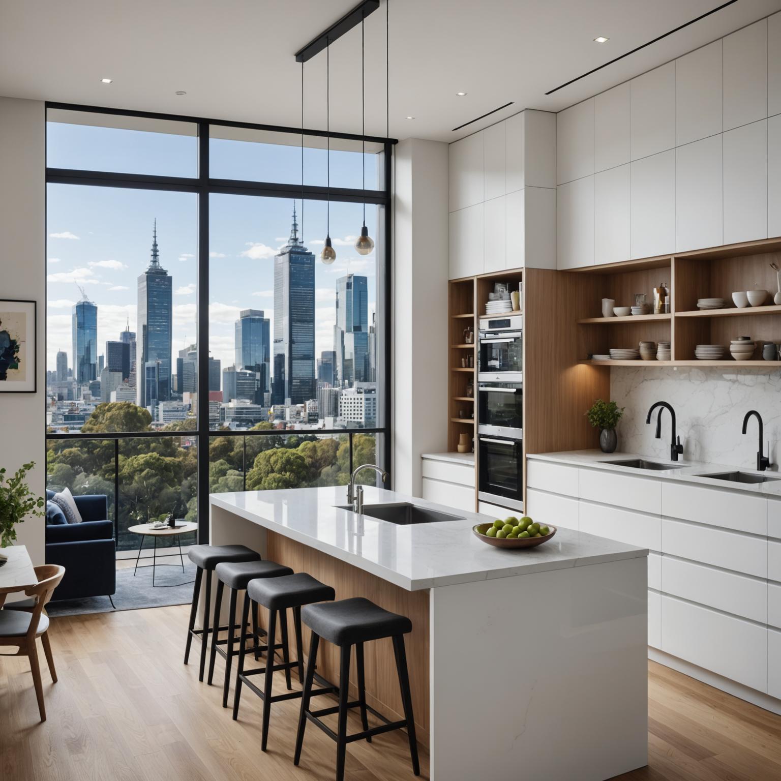 Renovated Melbourne apartment with open-plan kitchen and living space