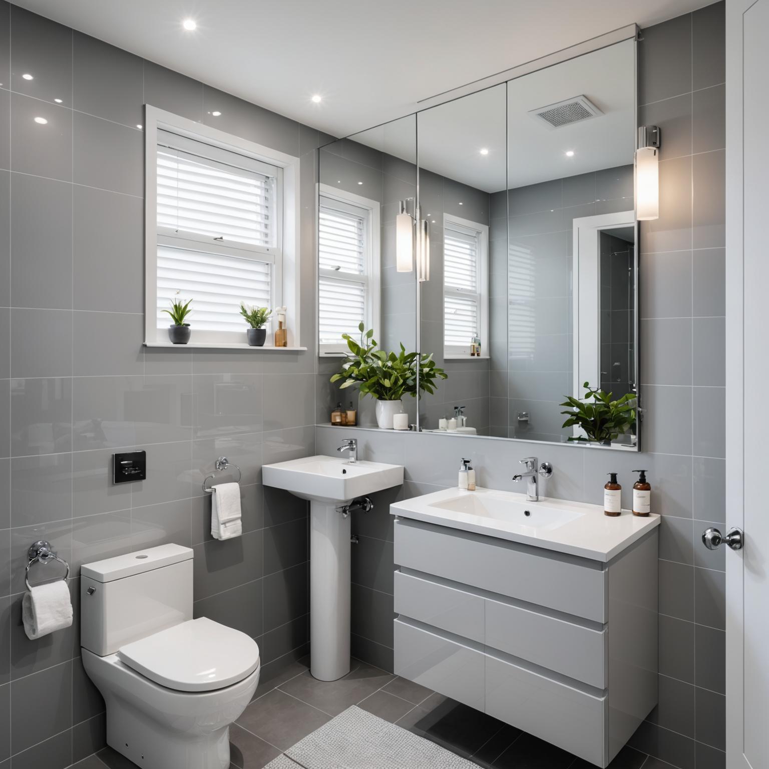 Compact bathroom renovation with floating vanity and frameless shower