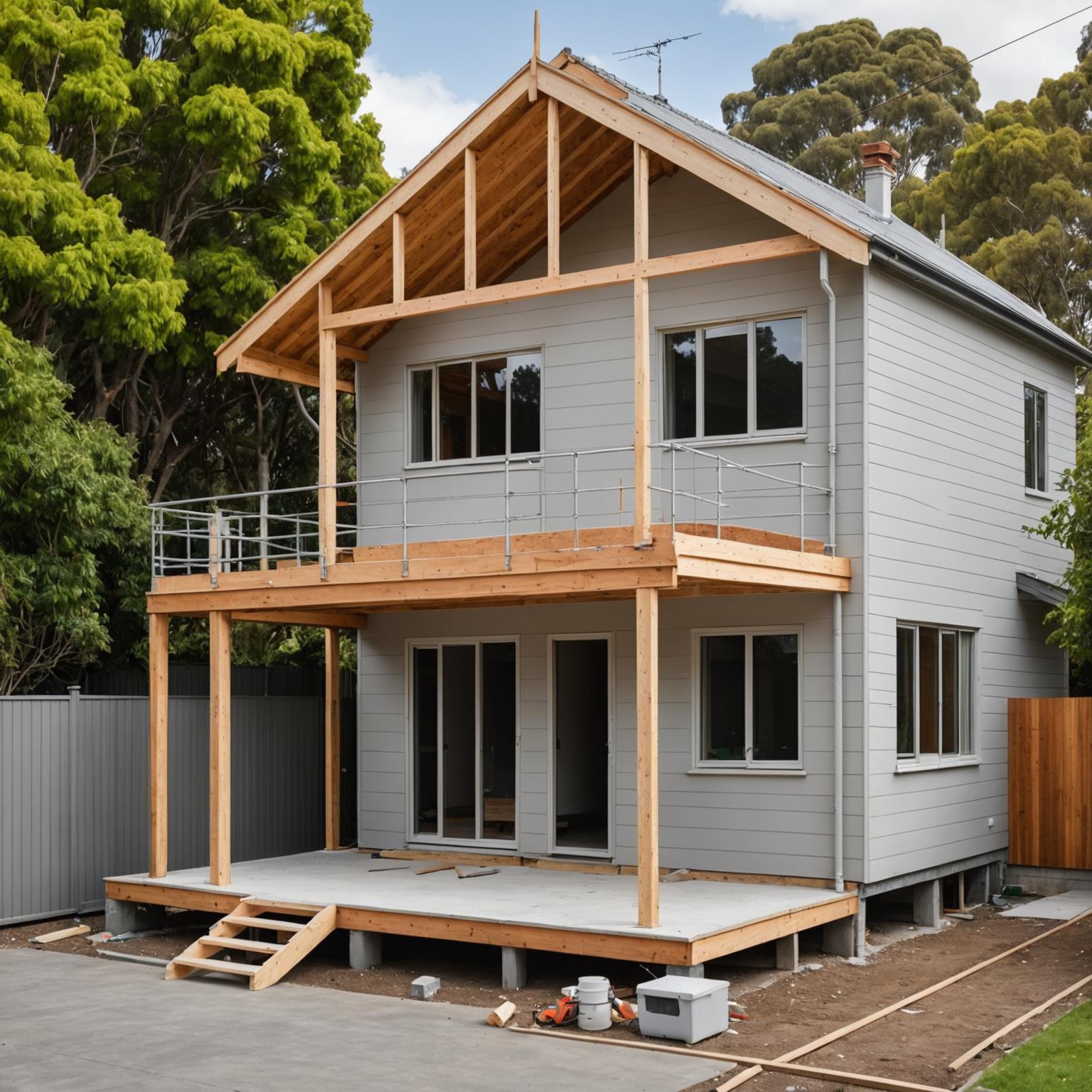 House extension under construction with steel framing and brickwork