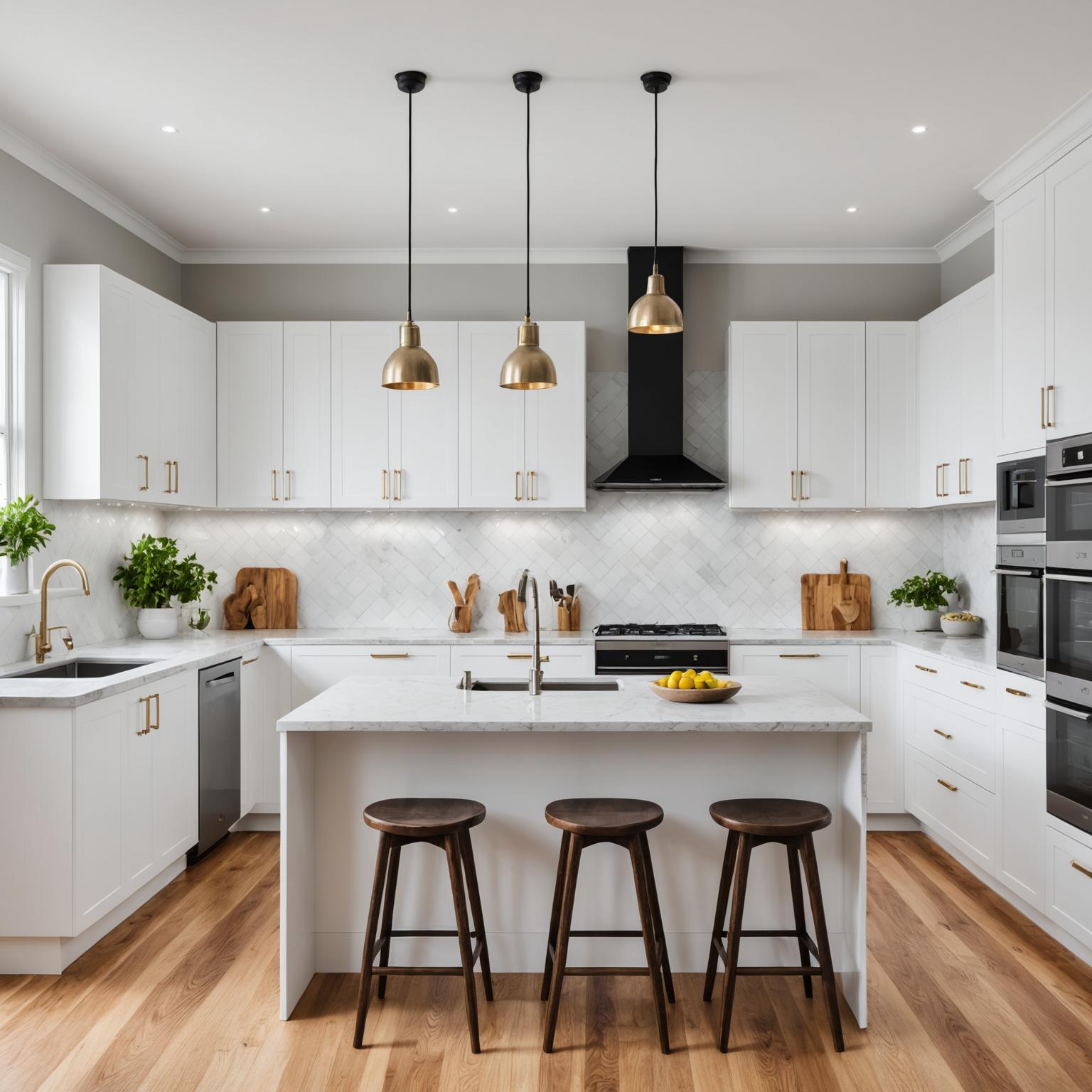 Contemporary kitchen renovation with stone benchtops and timber cabinetry